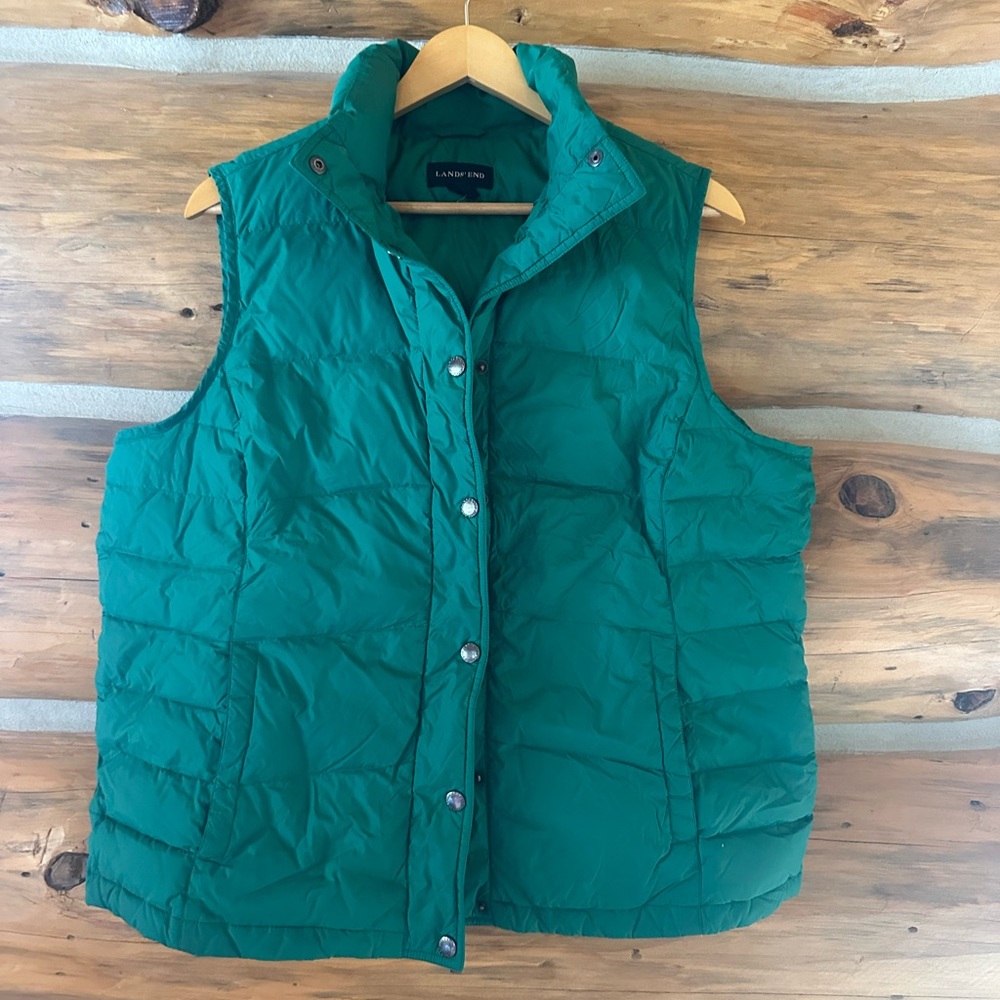 Lands' End Full Zip Vest Kelly Green Puffer Down Feather